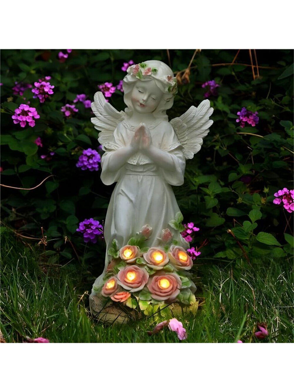Garden Decor Angel Statue, Outdoor Patio Garden Sculptures, Solar Yard Decor